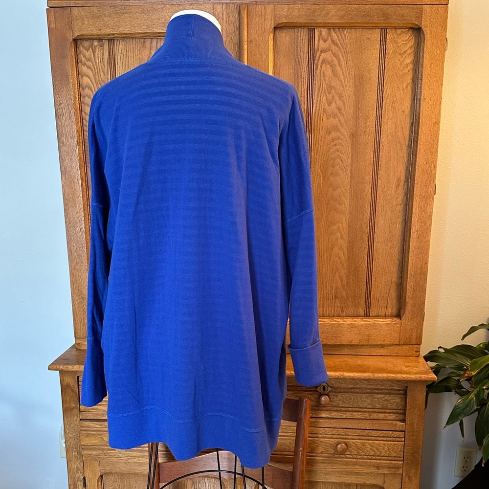 Liz Claiborne Blue Open Front Cardigan weekend royal blue stripes long cozy sz L - Picture 11 of 15